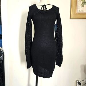 Roxy Black Bodycon Dress with Bishop Sleeves Scoop Neck
